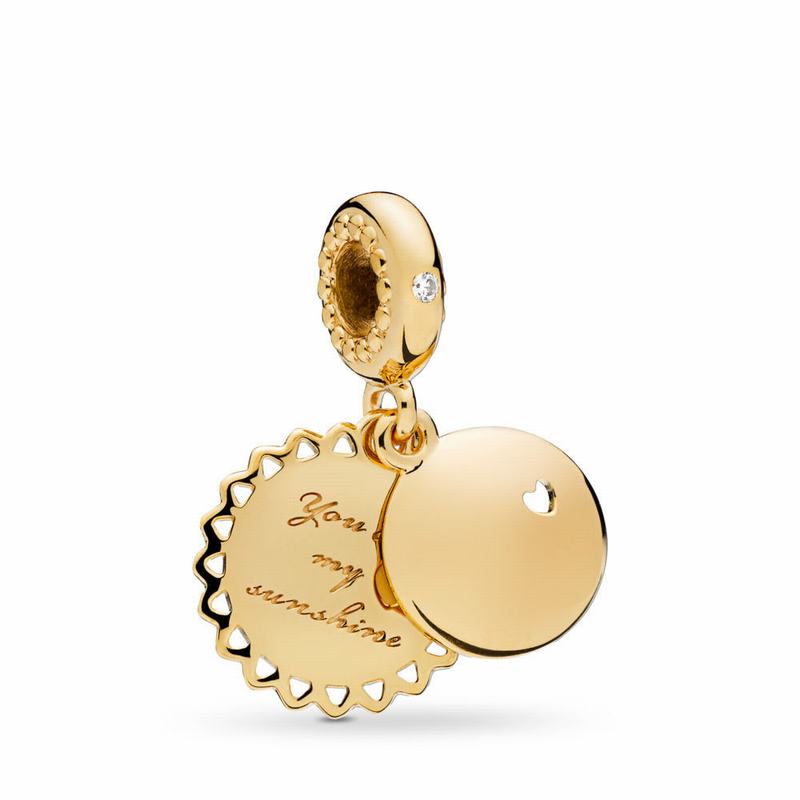 Pandora Shine™ You Are My Sunshine Dangle Charm Ireland - 18ct Gold Plated/Enamel/Yellow/Cubic Zirco